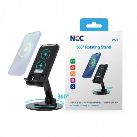 NCC Caricabatterie Wireless Caricatore + Stand Rotante e Regolabile | Bianco W21