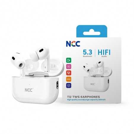 NCC Auricolare Bluetooth T12 Cuffie TWS Audio HIFI BT 5.3 Porta USB-C | Bianco