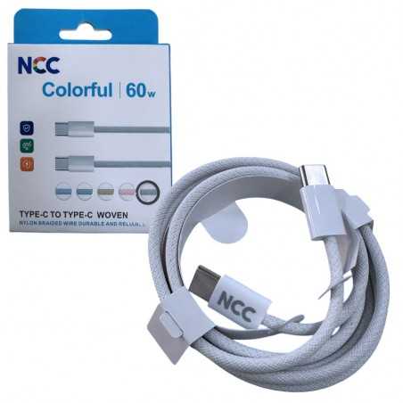 NCC Cavo di Ricarica da USB-C a USB-C 60W Colorful D118CC | 1 Metro Bianco