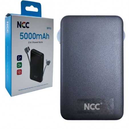 NCC Power Bank 5000mAh Mini Caricabatterie Compatto Con Cavo USB-C e Lightning | Nero BP03