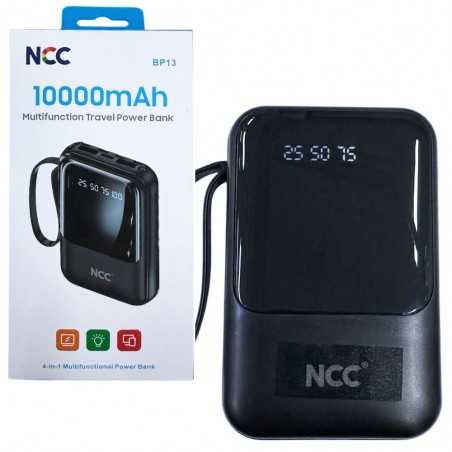 NCC Power Bank 10000mAh Caricabatterie Multifunzionale 4 in 1 + Cavo USB-C - LIGHTNING - MICRO USB | Nero BP13