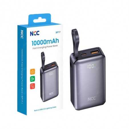 NCC Power Bank 10000mAh Caricabatterie Compatto Con Cavo Integrato USB-C e Lightning 22.5W | BP17