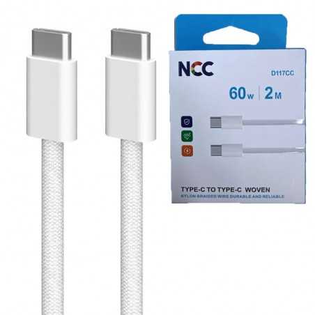 NCC Cavo di ricarica USB-C a USB-C D117CC Woven in Tessuto 60W | 2 Metri Bianco