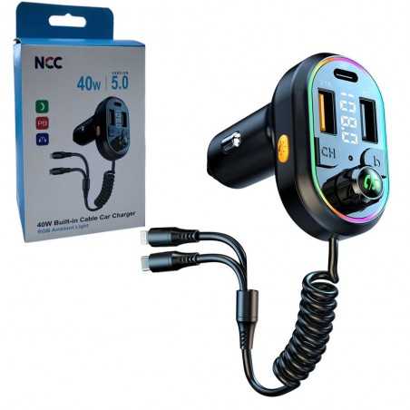 NCC CaricaBatterie da Auto 40W 2 porte USB-A + 1 Porta USB-C Bluetooth 5.0 Car Charger | Nero R31