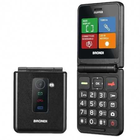 Brondi Flipper Telefono Cellulare a Conchiglia Dual Sim + Fotocamera | Nero