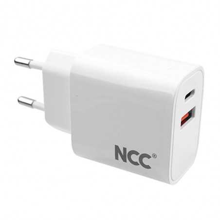 NCC CaricaBatterie da Rete 45W Doppia Porta USB-C + 1 Porta USB-A Fast Charge GaN | White