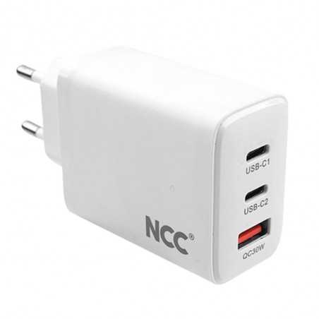 NCC CaricaBatterie da Rete 65W USB-A+C+C Charger EU Plug | Bianco C36 