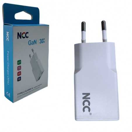 NCC CaricaBatterie da Rete 30W ULTRA SOTTILE USB-A + USB-C Fast Charge | Bianco C214