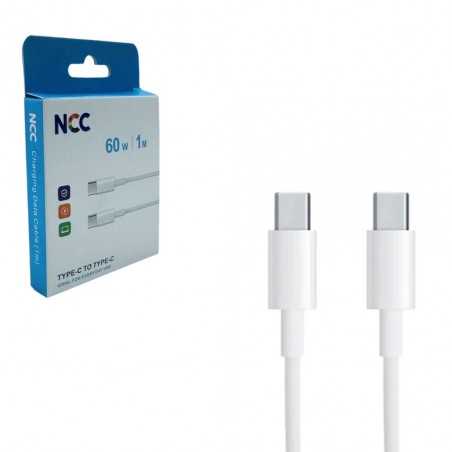 NCC Cavo di Ricarica da USB-C a USB-C 60W in PVC Ultra Resistente | 1 Metro Bianco