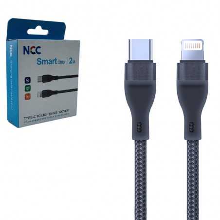 NCC Cavo di Ricarica da USB-C a Lightning 27W intrecciato Woven | 2 Metri Nero