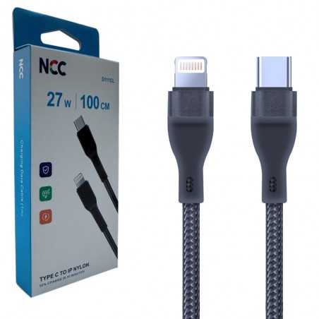 NCC Cavo di Ricarica da USB-C a Lightning 27W Woven in Tessuto D111CL | 1 Metro Nero