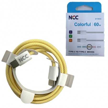 NCC Cavo di Ricarica da USB-C a USB-C 60W Colorful D118CC | 1 Metro Giallo