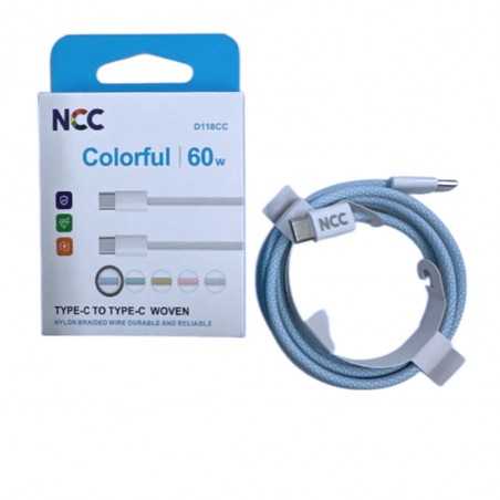 NCC Cavo di Ricarica da USB-C a USB-C 60W Colorful D118CC | 1 Metro Azzurro