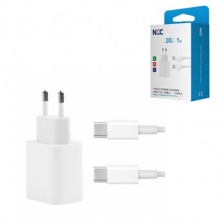 NCC CaricaBatterie Da Rete 20W USB-C + Cavo da USB-C a USB-C Fast Charger | Bianco 