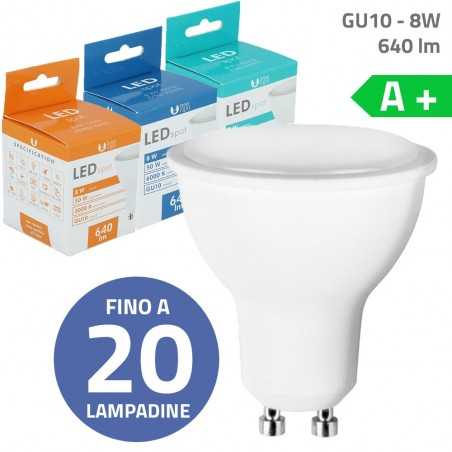 Bundle fino a 20 Lampadine a LED GU10 8W 640lm Luce Bianca Calda Fredda Naturale IP22 A+