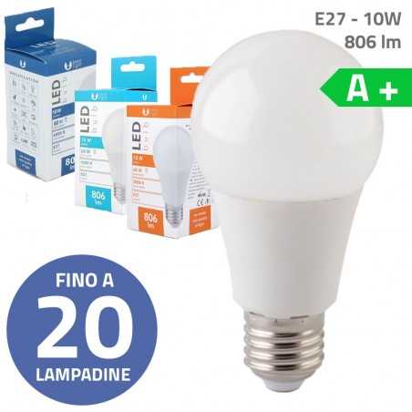 Bundle fino a 20 Lampadine LED Bulb E27 A60 10W 806lm Luce Calda - Luce Fredda 