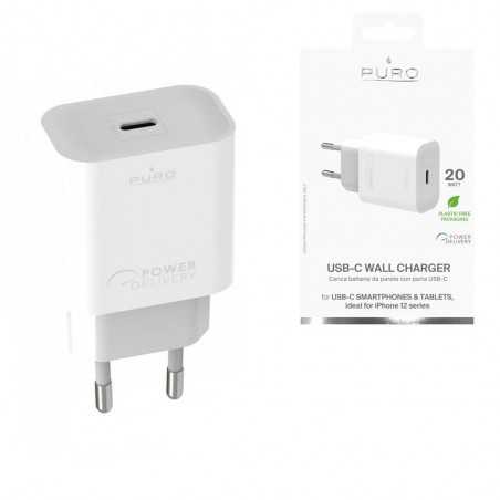 Puro Mains Battery Charger 20W USB-C Fast Charger Power Delivery | White