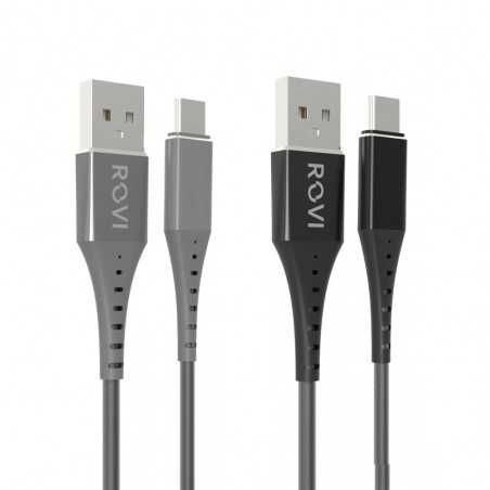 Rovi Sport Charging Cable Type-C SA19-C in Nylon and PVC connector 1mt 2A | Silver - Black