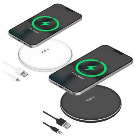 ROVI Wireless Charger Caricabatterie Fast 10W WCX-01 Con Cavo da 1mt | Bianco e Nero