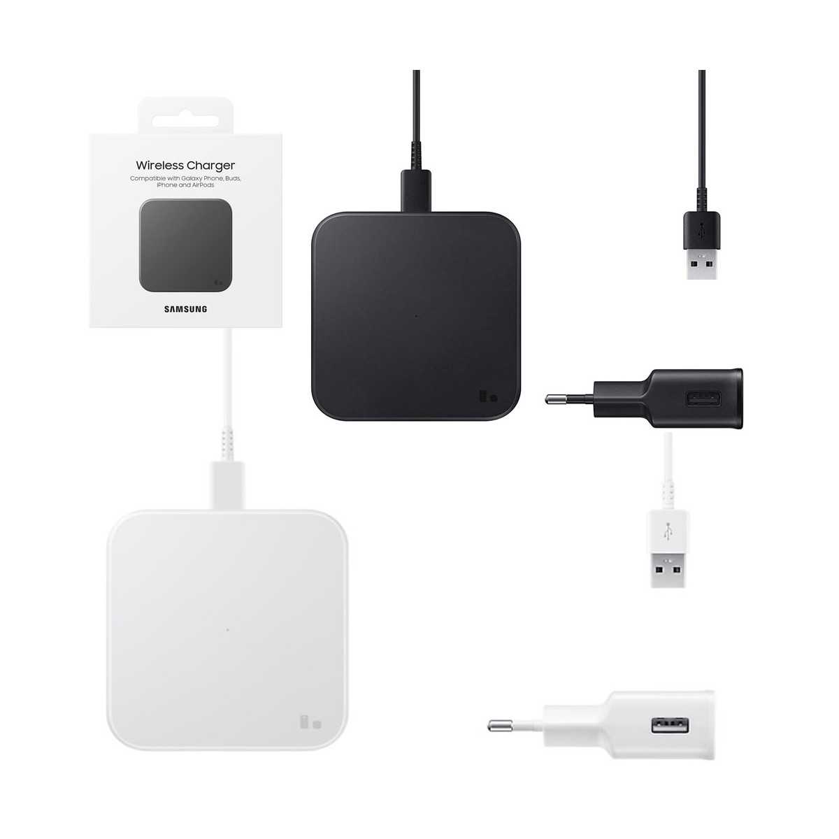 Samsung Wireless Charger Pad 9W Fast + Battery charger (AFC 15W TA,  EP-TA200) + Type-A to Type-C cable  | Black and white