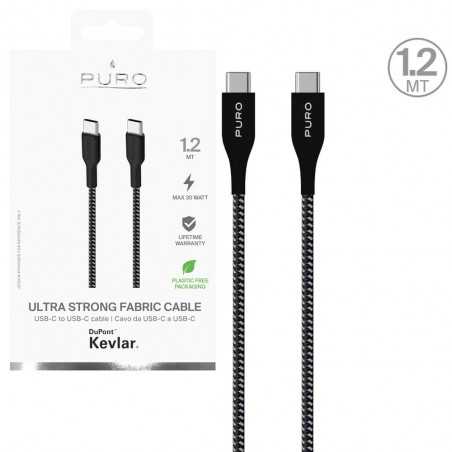 Puro Cavo in Tessuto con Kevlar ULTRA STRONG da USB-C a USB-C 2.0 - 30W - 480MBps - 1.2mt | Nero