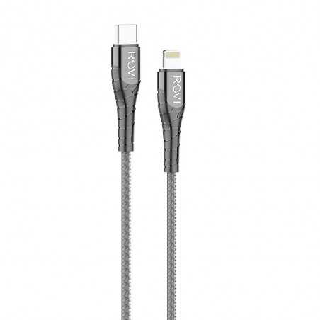 Rovi Sport Cavo di Ricarica da Usb-C a Lightning Rivestito in Nylon 1mt 3A | Silver - Nero