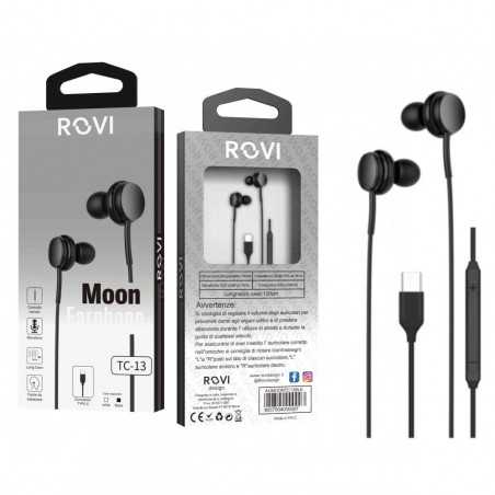 ROVI Moon Auricolare Stereo Type-C TC-13 Controllo Remoto Volume | Nero - Bianco